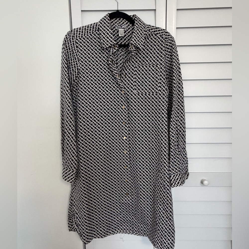 Diane Von Furstenberg Navy & White Logo Print Long Sleeve Shirt Dress